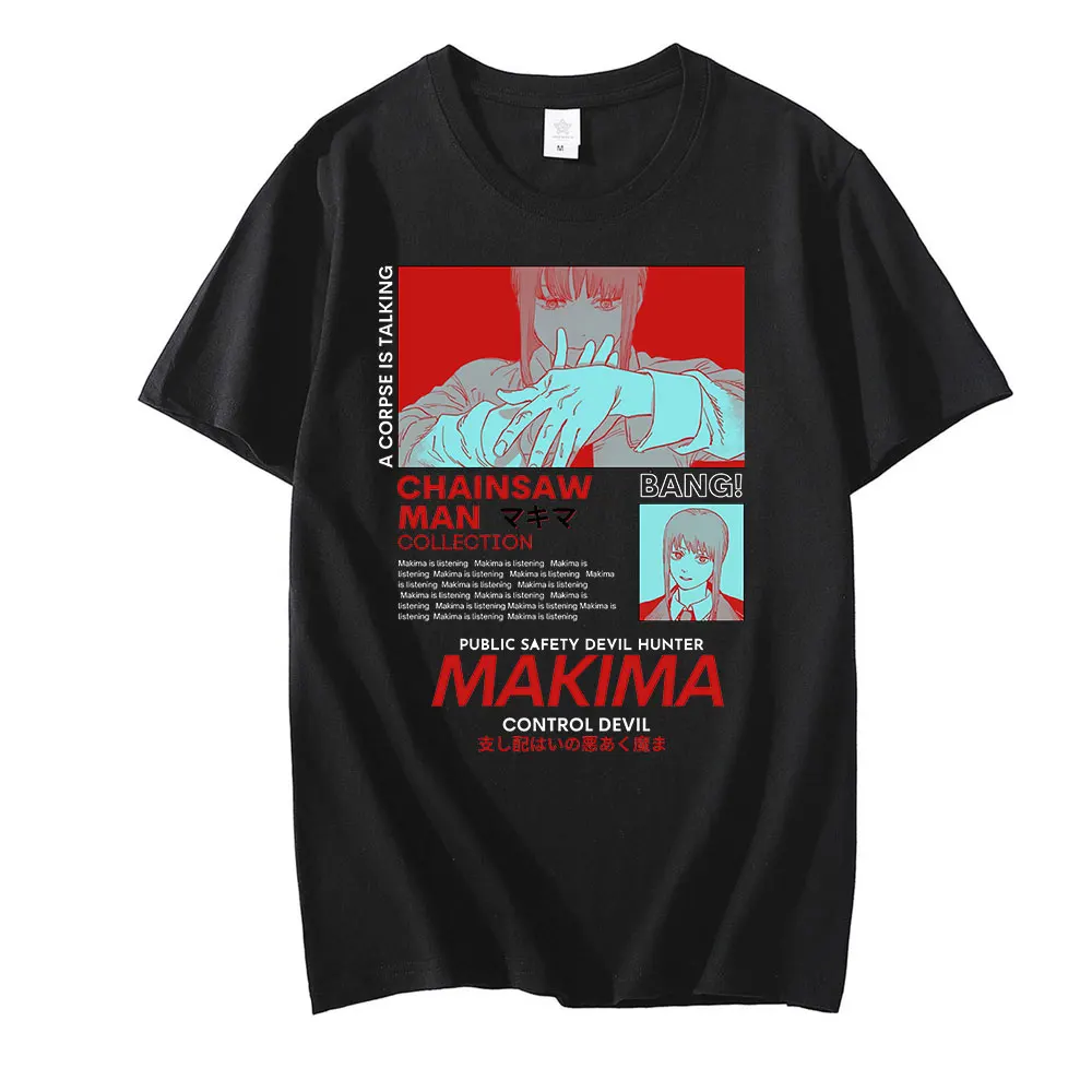 Chainsaw Man MAKIMA Japanese Anime T Shirt Men Manga Graphic Tees Tops  Funny Cartoon T-shirt Unisex Hip Hop T-shirts Male