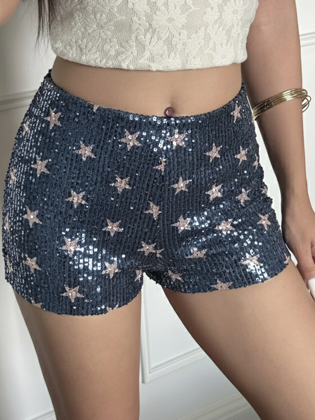 Women's Blue Star Sequins Nightclub Shorts Vintage 2000s Y2k Gyaru Low Rise Micro Shorts Hot Pants Shorts Summer Clothes 2026