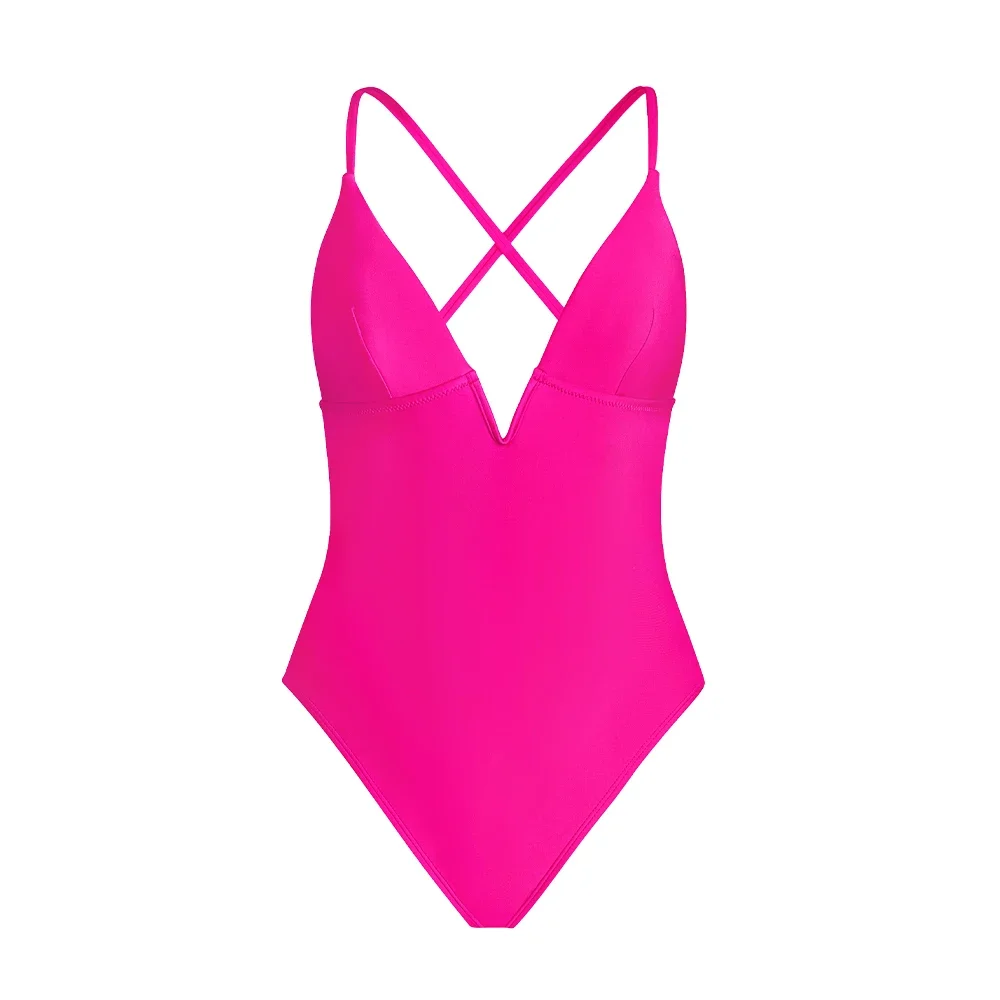 V-Wire Plunge Neck One-Piece Swimsuit For Women Sexy Backless Monokini Swimwear 2023 Bathing Suit Beachwear