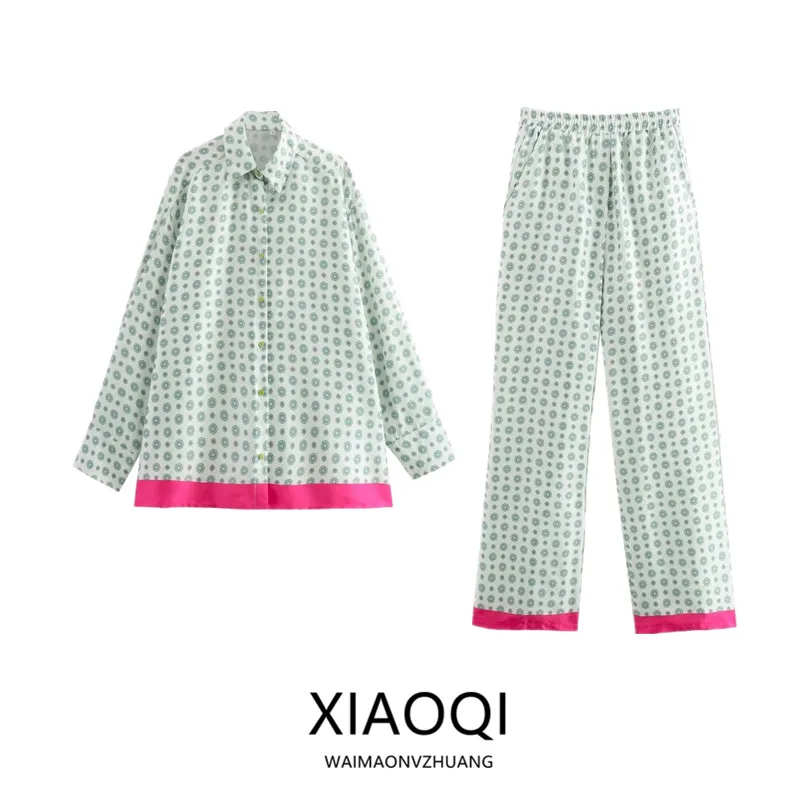 

Женский комплект из шелкового атласа с принтом irt и высокой талией, осень 2024, высококачественный материал, удобная посадка