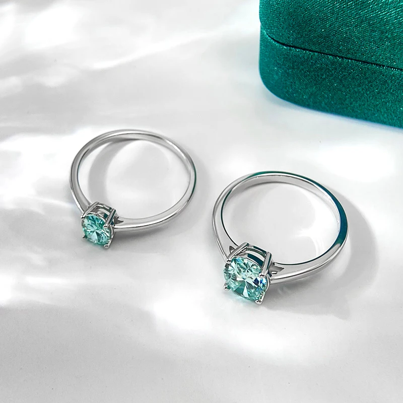 OEVAS Real 1CT / 2 Carat Oval Aquamarine Moissanite Ring For Women Rhodium Plated 925 Sterling Silver Diamond Fine Jewelry
