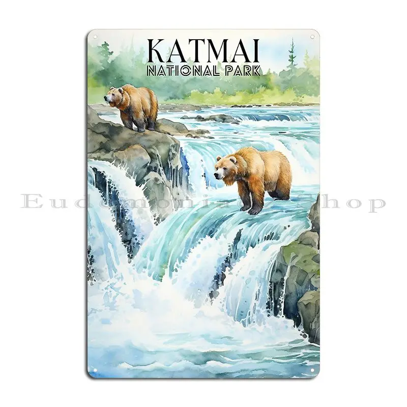 Katmai National Park Gtizzly Bears Fishing At Brooks Falls Metal Plaque Cinema Living Room Customize Garage Painting