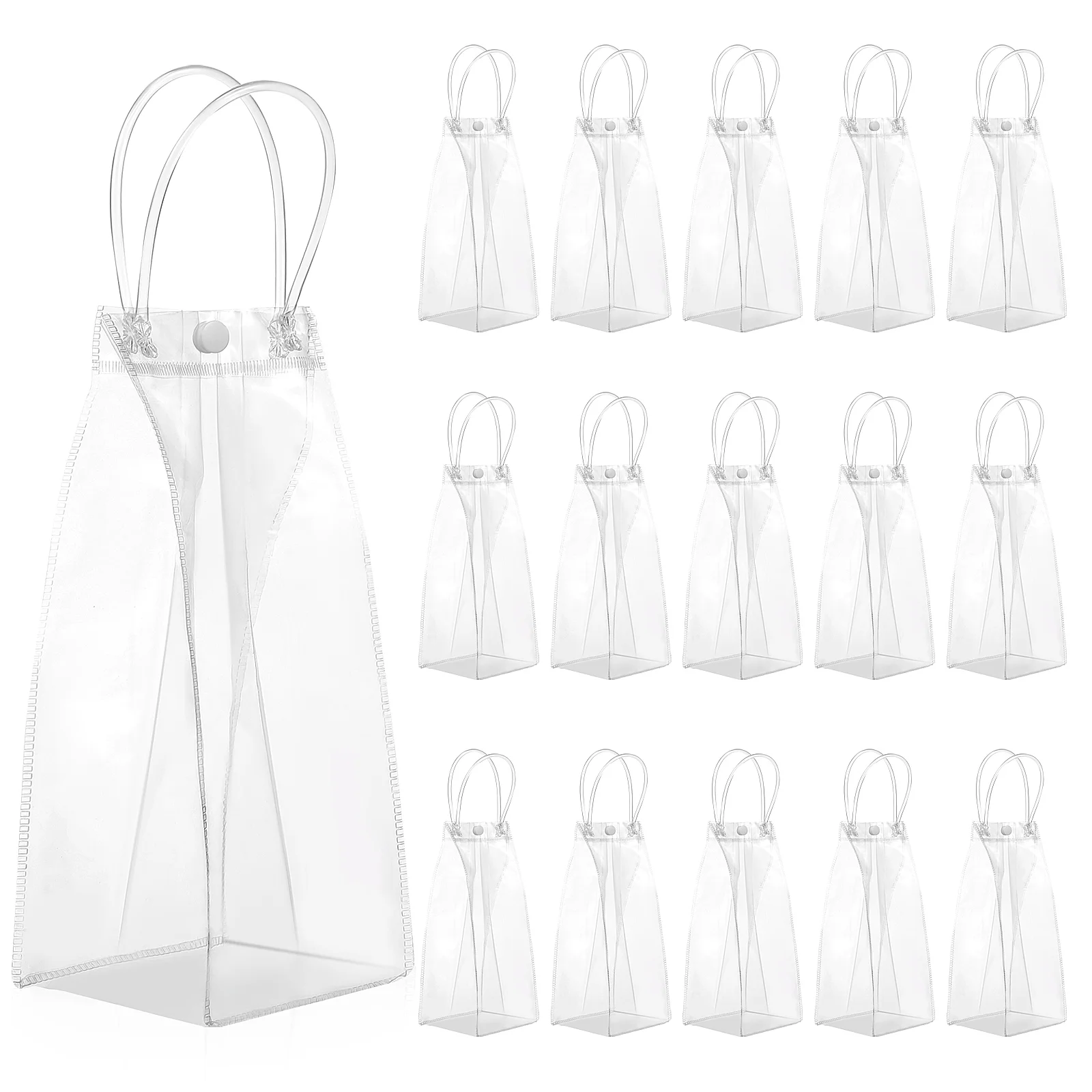 

15 Pcs Vertical Style 10*25*10cm Clear Gift Bags with Handles for Gifts Small Pvc Reusable Baby