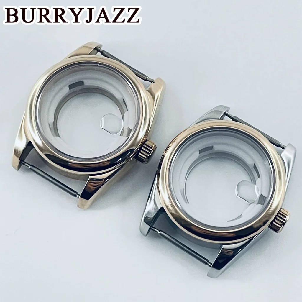 BURRYJAZZ 31 ملم NH05 NH06 حافظة ساعة من الفولاذ المقاوم للصدأ باللون الذهبي الوردي مع كريستال الياقوت مقاوم للماء