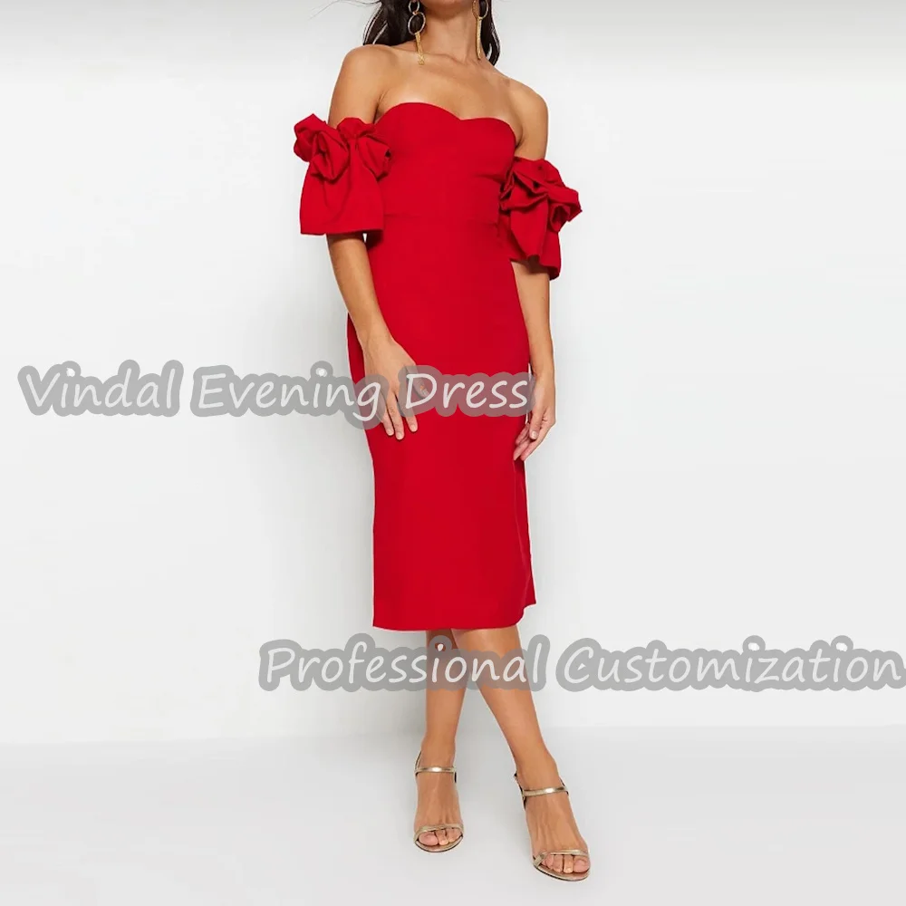 

Vindal Evening Dress Sweetheart Neckline Knee Length Straight Crepe Sexy Built-in Bra Elegant Short Sleeves Saudi For Woman 2024