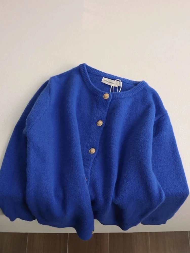 

Klein Blue plus Size Knitted Open Cardigan Sweater Women's Basic Sle Soft Autumn Winter Top round Ne Long Sve Loose Fit