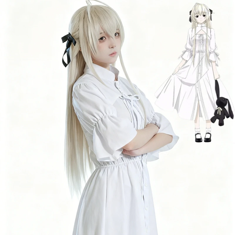 Disfraz de Anime Yosuga No Sora Kasugano Sora, disfraz de Cosplay blanco de Lolita, disfraz de Halloween para mujer, vestido de fiesta, peluca de conejito
