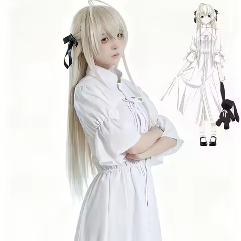 Anime Game Yosuga No Sora Kasugano Cosplay Costume White Sweet Lolita Dress Lady Halloween Party Women Wig Grey Bunny