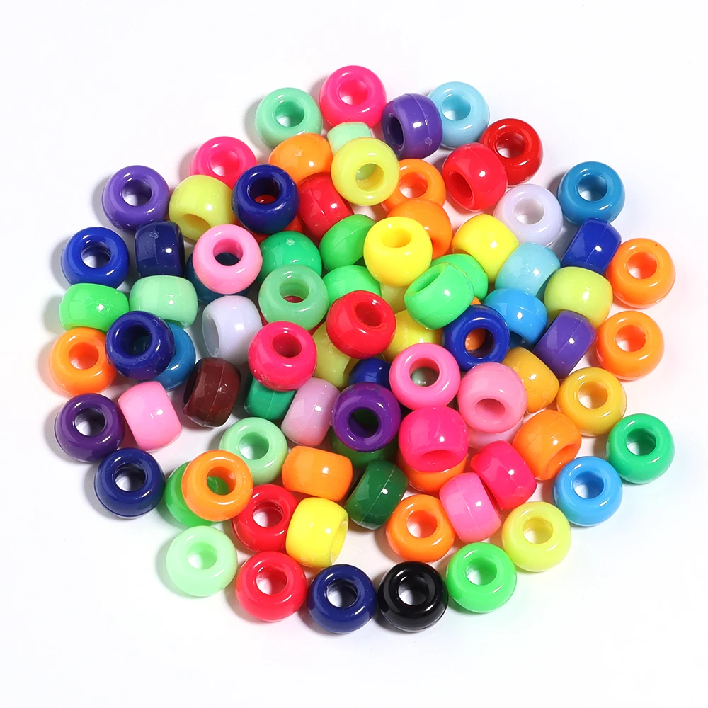 200 teile/los 9mm Mix Farbe Acryl Perlen 4mm Großes Loch Runde Lose Perlen Für Schmuck Machen DIY Halskette armband Handwerk Zubehör