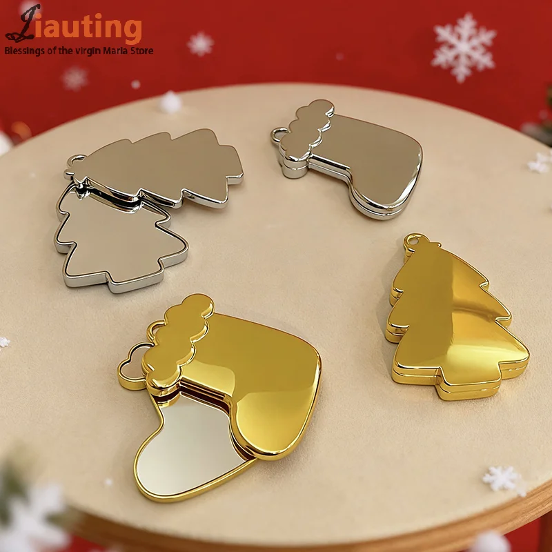 شجرة عيد الميلاد ندفة الثلج الأسهم مرآة لمستحضرات التجميل انزلاق مرآة قابلة للطي الفتيات حمل على مرآة غير قابلة للكسر مرآة الغرور المدمجة