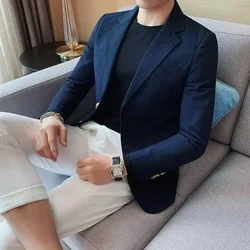 Waffle Suit Jacket Men Blazer stile maturo Casual coreano Fashion Comfort Suit Jacket tinta unita Business Fashion Coat Top