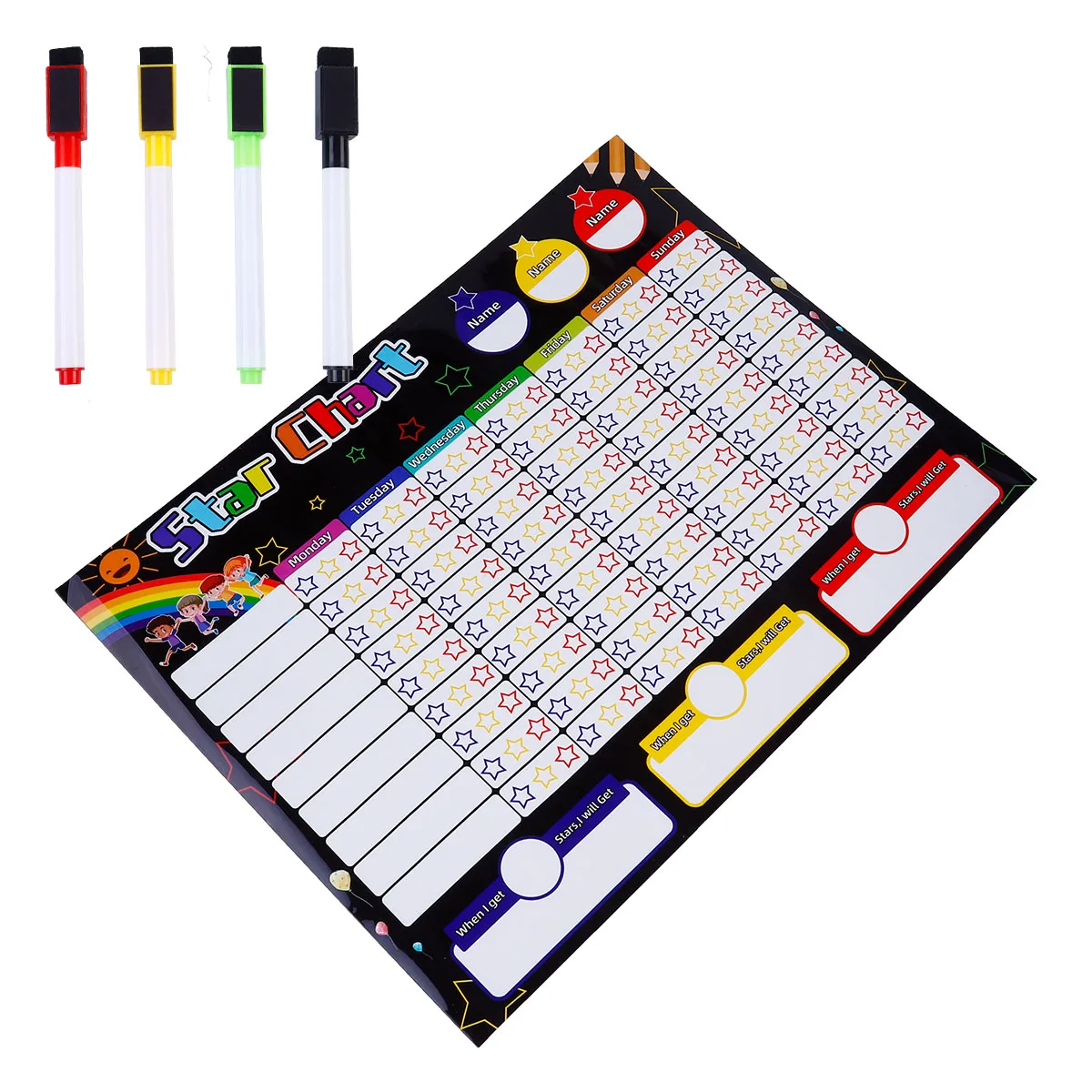 Magnetic Star Chart Reward Behavior Toddler Chore Chart with Marker Pen for Fridge Teaches Responsibility Activity Reward Chart