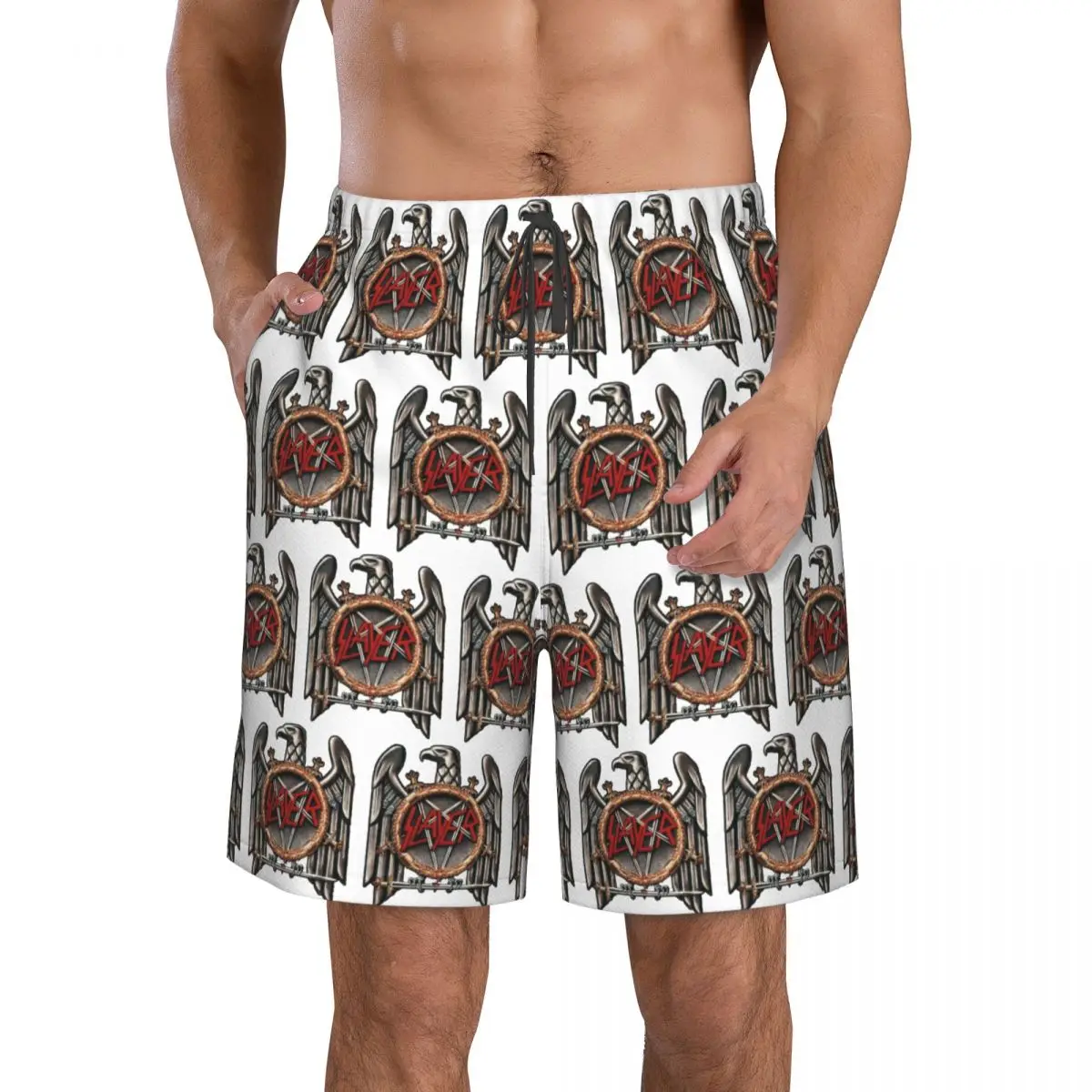 Pantalones Cortos de Playa para Hombre, Estilo Casual, Secado Rápido, para Verano, con Diseño de la Banda de Heavy Metal Slayer
