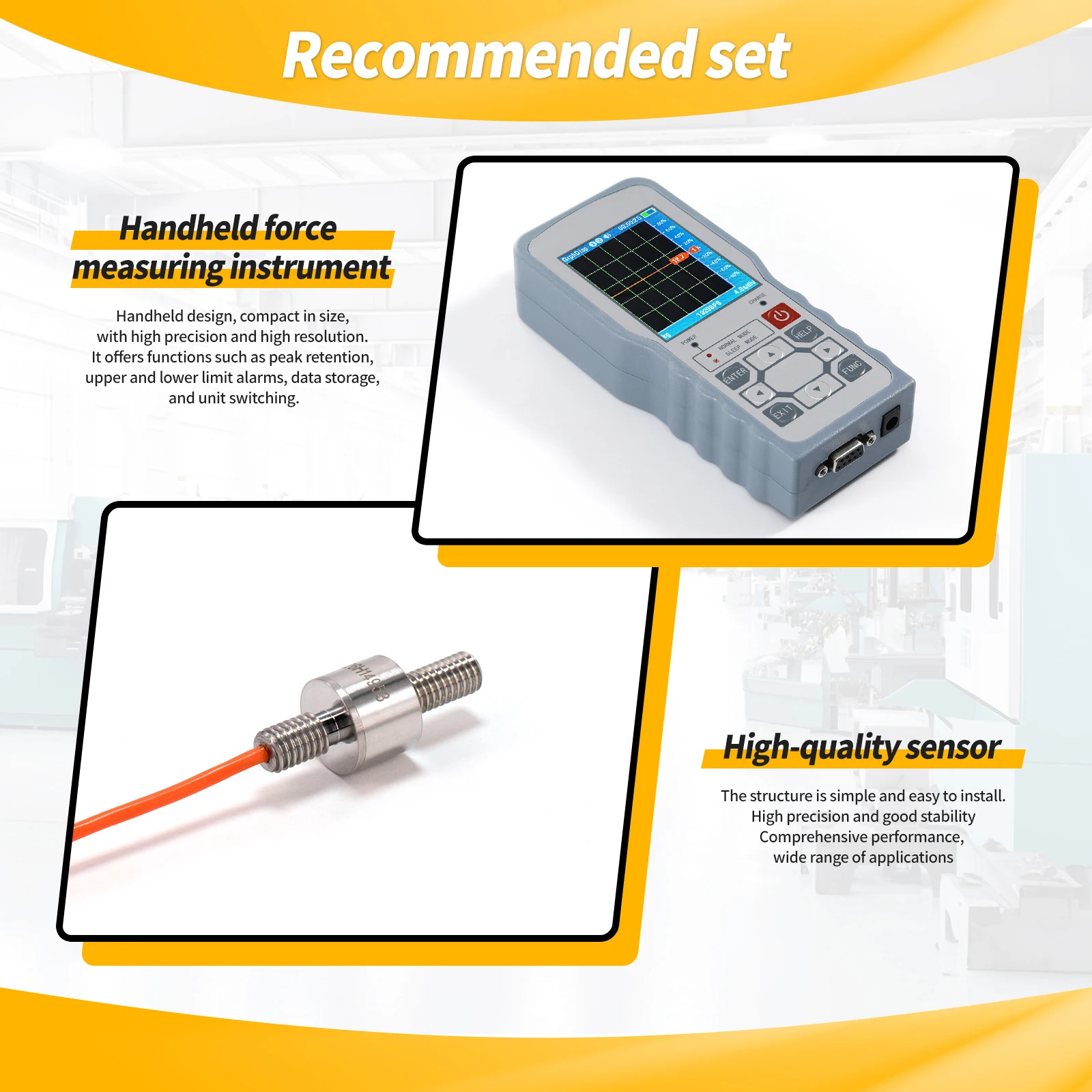Handheld Dynamometer Kit with Micro Pull Rod Load Cell 0-500kg High Precision Force Gauge Push Pull Force Tester