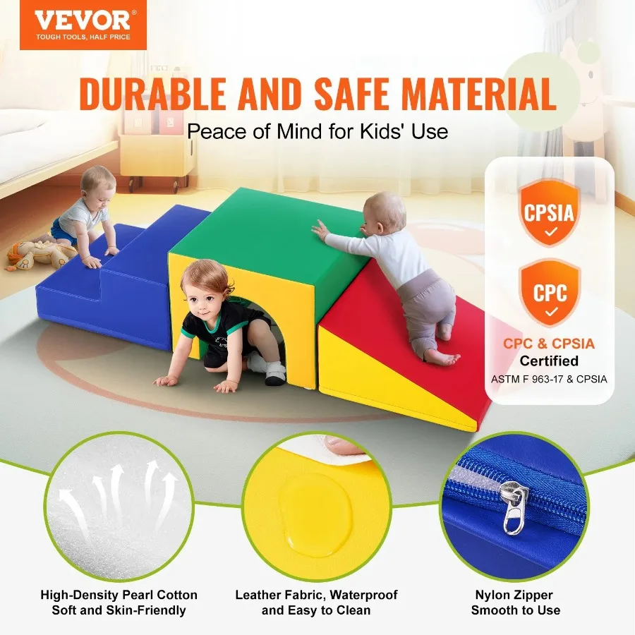 VEVOR Single Tunnel Climber Toddler Playset Foam Climbing Blocks for Toddlers Tunnel Maze with Stairs and Ramp Indoor for Toddl