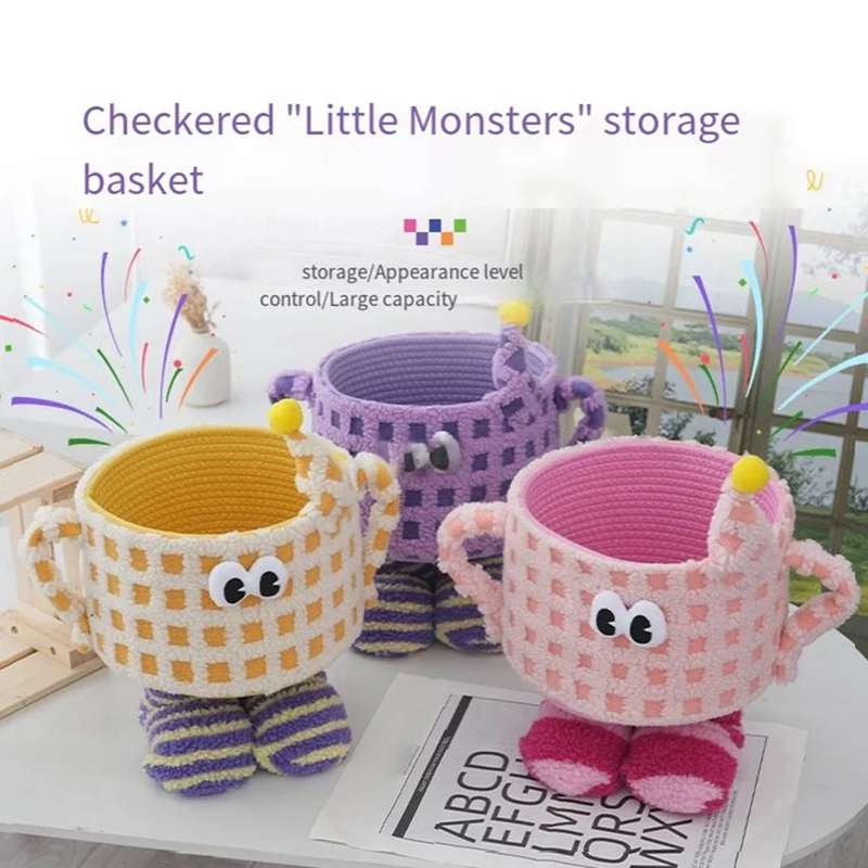 Cesta de almacenamiento tejida, cesta de almacenamiento de dibujos animados, bolsa de almacenamiento de juguetes para aperitivos, decoración bonita para el hogar