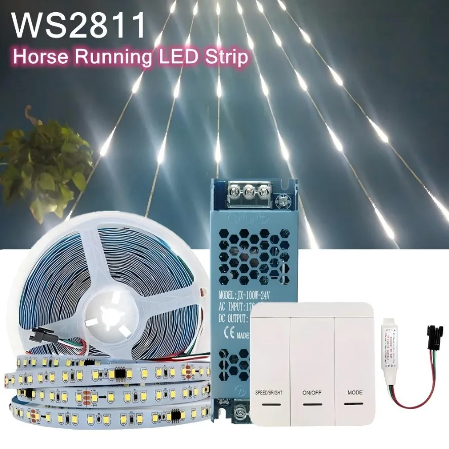 5M 10M DC24 WS2811 Running Water Flowing LED Strip Light SMD2835 Horse Race Pixel Addressable Flexible Linear Lamp Set