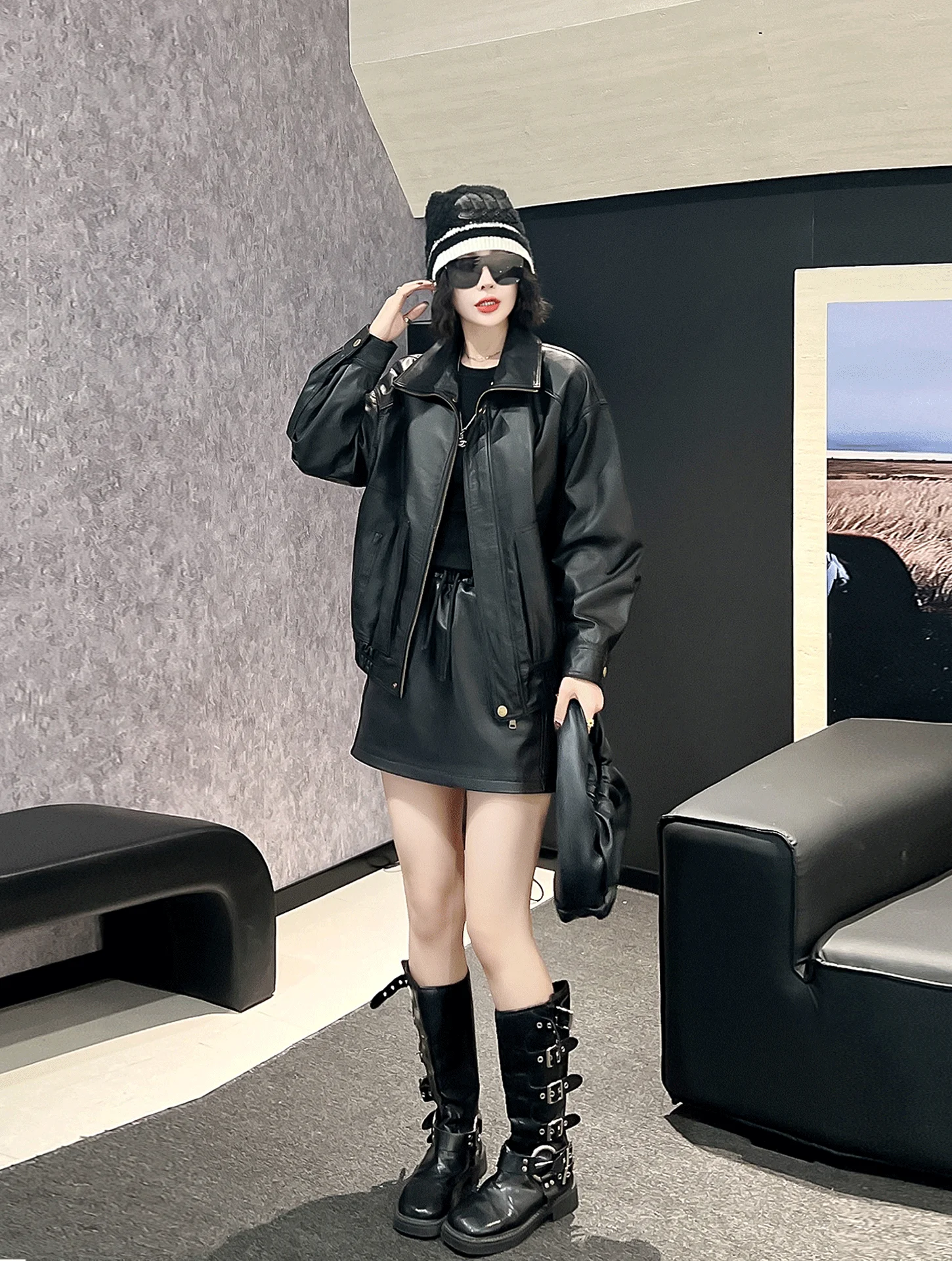 Giacca in Pelle Retrò con Finitura a Cera d'Olio, Giacca da Moto con Zip Robusta, Capospalla Invernale da Donna alla Moda