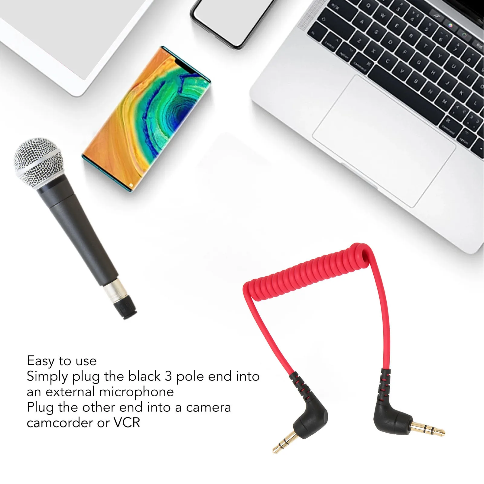 Cable de Micrófono TRS a TRS de 3.5mm, Cable de Conexión TRS de 3.5mm, Cobre Oxigenado, Eliminación de Ruido, Transmisión Clara para Micrófono de Video
