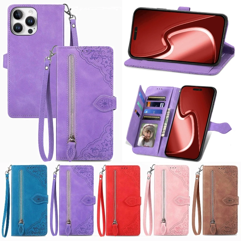 

Slim Leather Flip Phone Cover For iPhone 16 Pro Max 15 Plus 14 13 Mini 12 11 Pro XR XS Max 6 7 8 Plus SE With Zipper Wallet