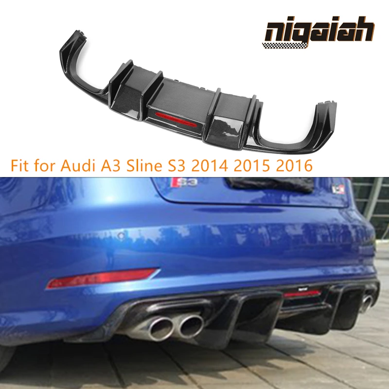 For Audi A3 Sline Sedan 2014 2015 2016 S3 Car Rear Bumper Carbon Fiber Rear Diffuser Lip with LED Light