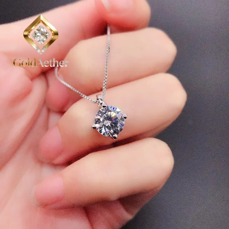 

GoldNouveau 0.5/1/2/3Ct 5.0-9.0mm Round Cut D Color VVS1 Moissanite Pendant for Women Solid Platinum 950 Wedding Pendant Necklac