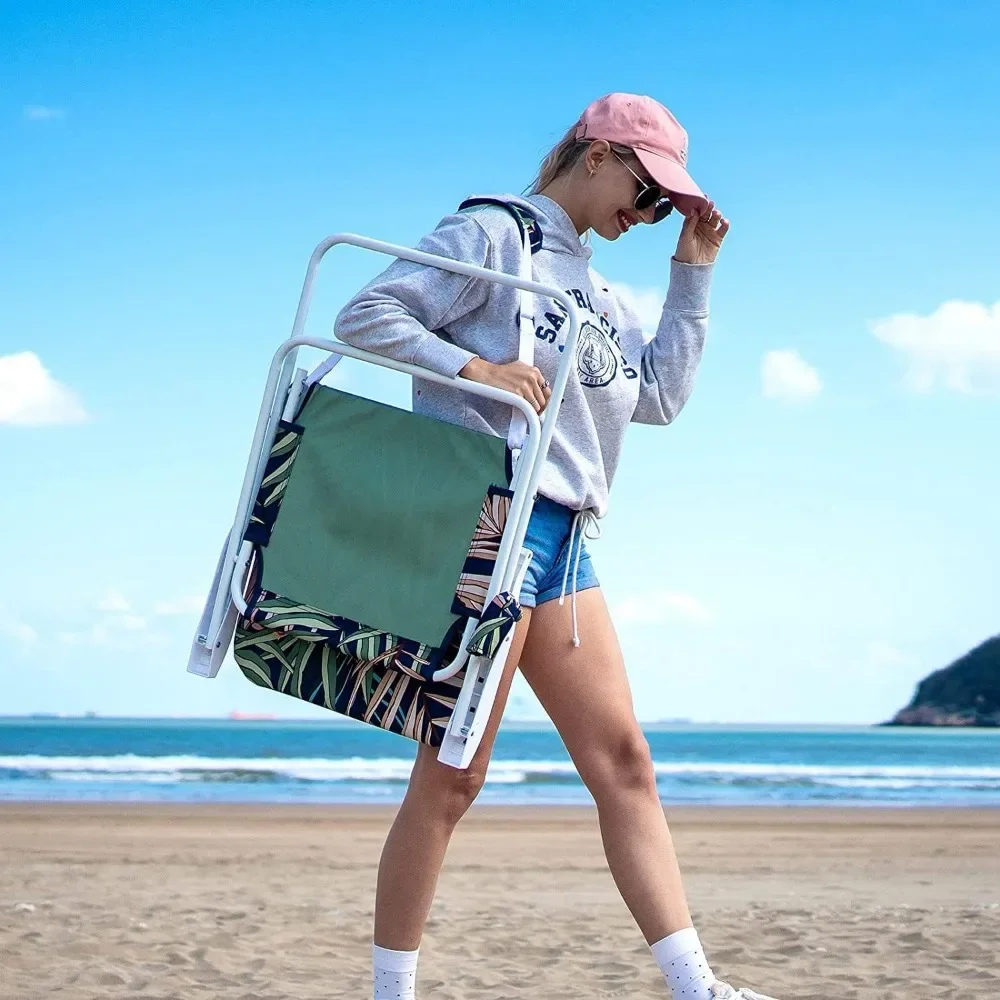 Cadeiras de praia portáteis leves dobráveis, cadeira de acampamento com suporte e braço, encosto alto