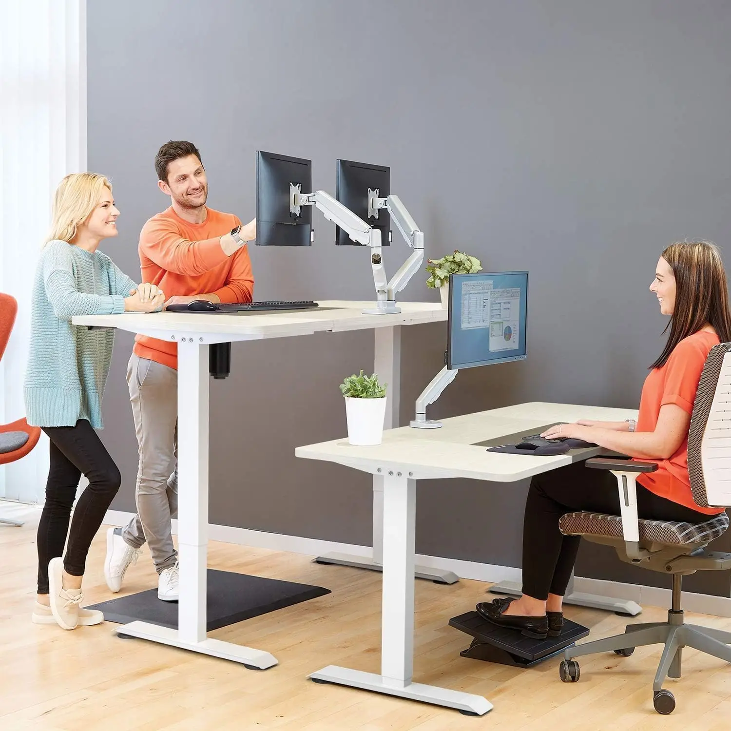 Height Adjustable Electric Standing Desk 55x28 Inch Home Office Computer Workstation with T-Shaped Metal Bracket, Customized