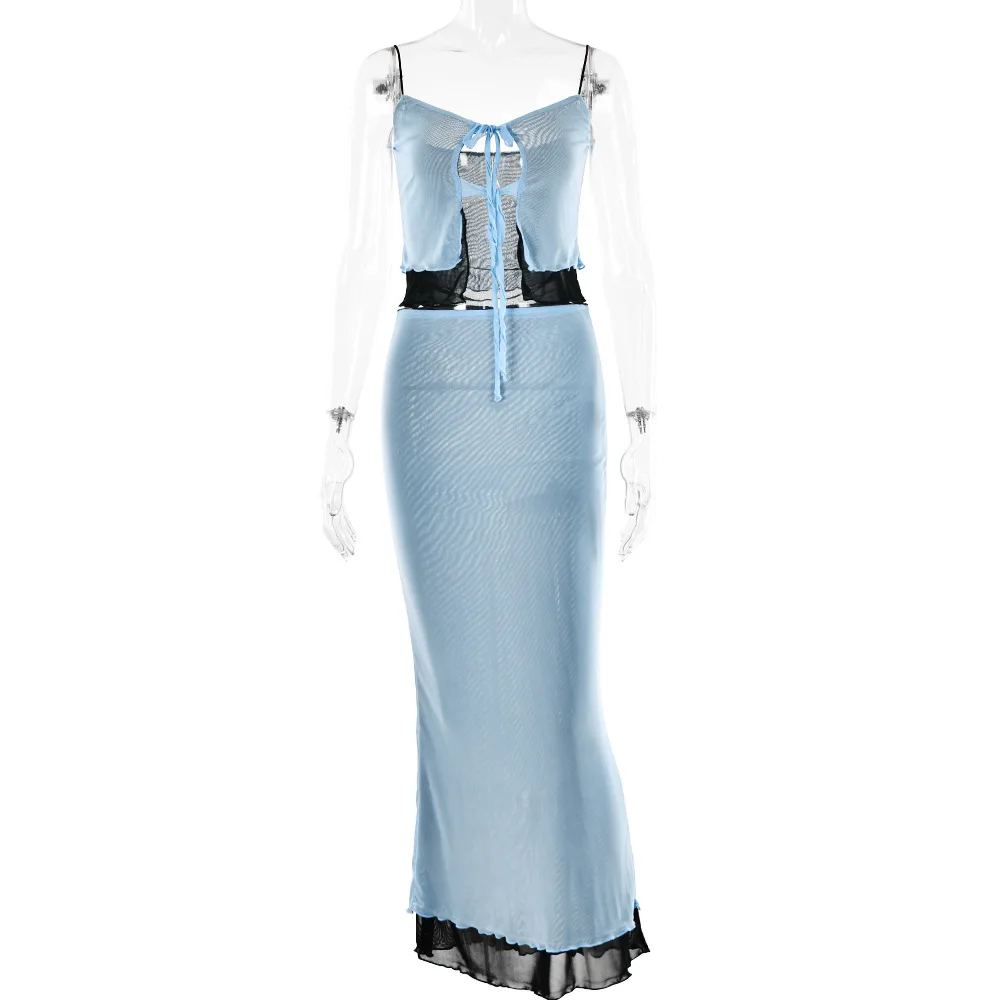 패셔너블한 섹시한 백리스 롱 드레스 투피스 세트 여성용 스트랩리스 뷔스티에 의상 위시 크로스보더 신상품