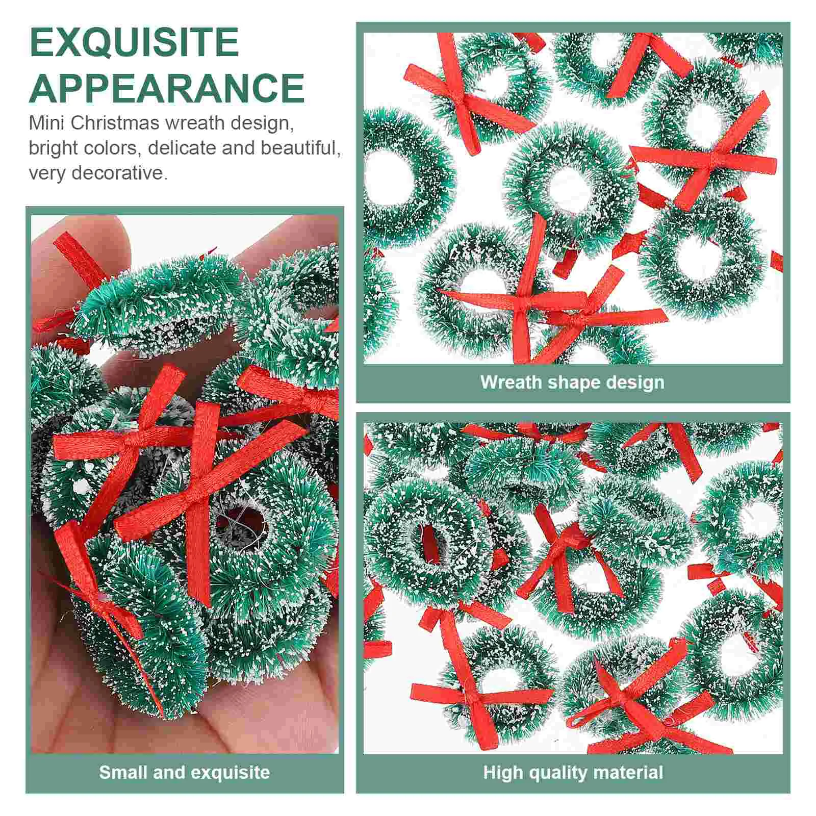 24 Pcs Storage Bag Christmas Wreath Mini House Wreaths for Front Door Pine 3X3CM Sisal Silk Green Garland Adornment