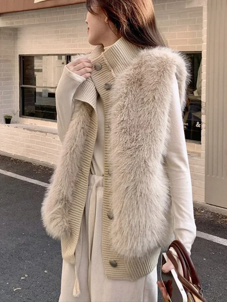 2024 Autumn Winter Elegant Kintted Vest Coat Women Casual Sleeveless Sweater Solid Thick Warm Jacker Female Outwear Chic Z542