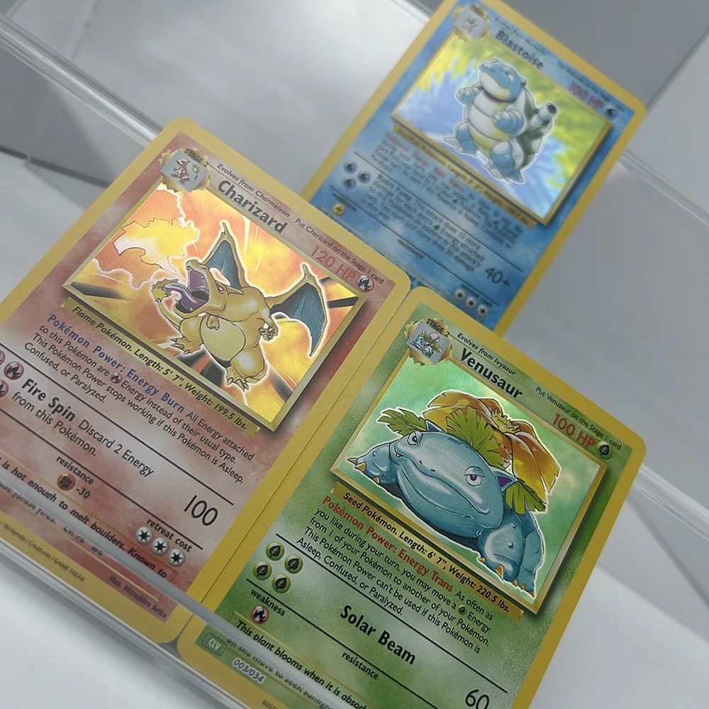 3er-Set Charizard Venusaur Blastoise DIY Anime Proxy PTCG Sammelkarten Englische Holo-Flash-Karten für Sammler – Detail 7