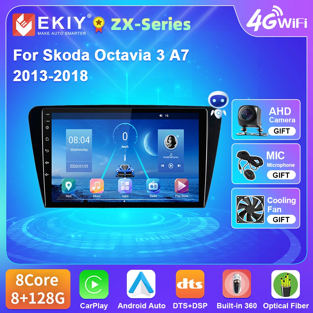 

EKIY T5 Android 10 For Skoda Octavia 3 A7 2013-2018 Car Radio 4G WIFI Video Player DSP Carplay Auto GPS Navigation No DVD