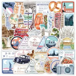 10/50PCS World Famous City Building Travel Postmark Stickers Aesthetic Decals Graffiti DIY Phone Suitcase Luggage Wall Sticker