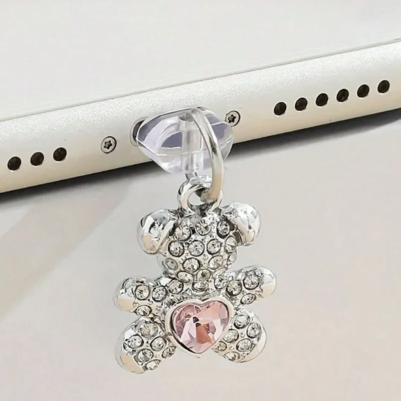 패션 하트 베어 먼지 플러그 동물 귀여운 충전 포트 플러그 아이폰 타입 C 방진 캡 장식 폰 펜던트