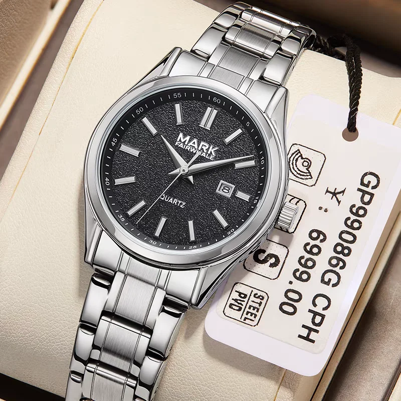 Mark Fairwhale 5820 Men's Quartz Wristwatch Fashion Stainless Steel Calendar Waterproof Couple Watches