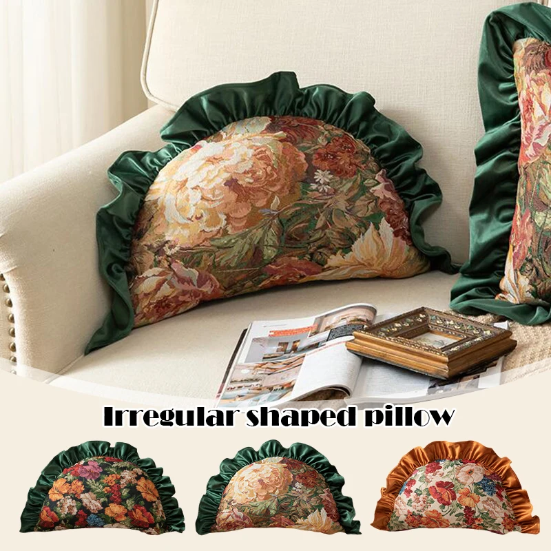 

Retro Flower Printed Pillow Dumpling Shape Ruffle Edge Throw Pillows Creative Luxury Sofa Backrest Homestay Decor Cushion