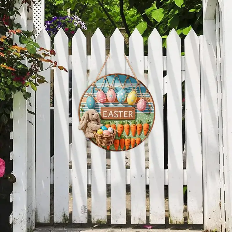Spring Door Sign Rustic Window Ornament Wood Easter Bunny Egg Carrot Sign Ornament Decorative Door Sign Rustic Wall Sign For