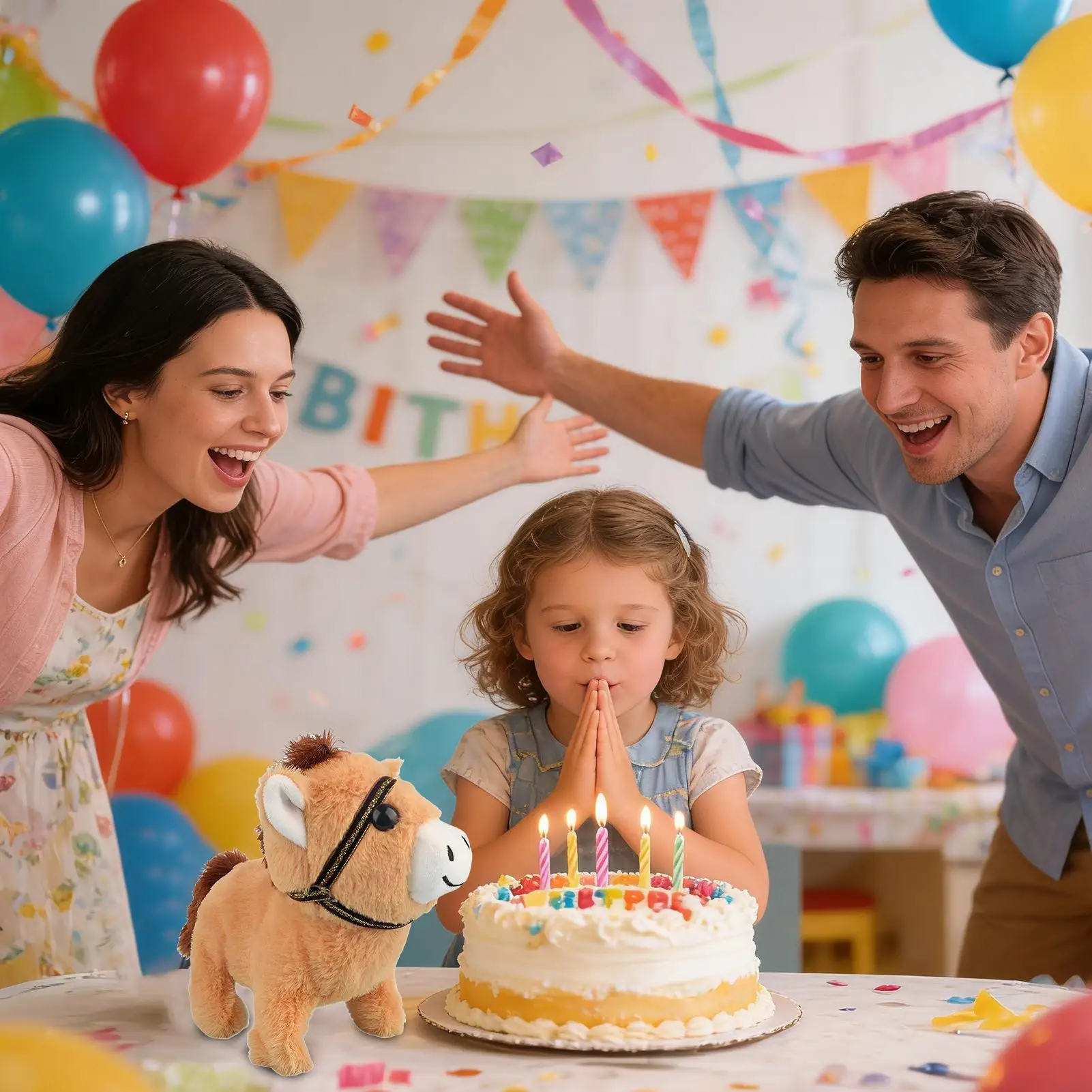 귀여운 봉제 인형 시뮬레이션 말 인터랙티브 어린이용 부드러운 동물 인형 전자 동반 장난감 어린이 선물 생일 상