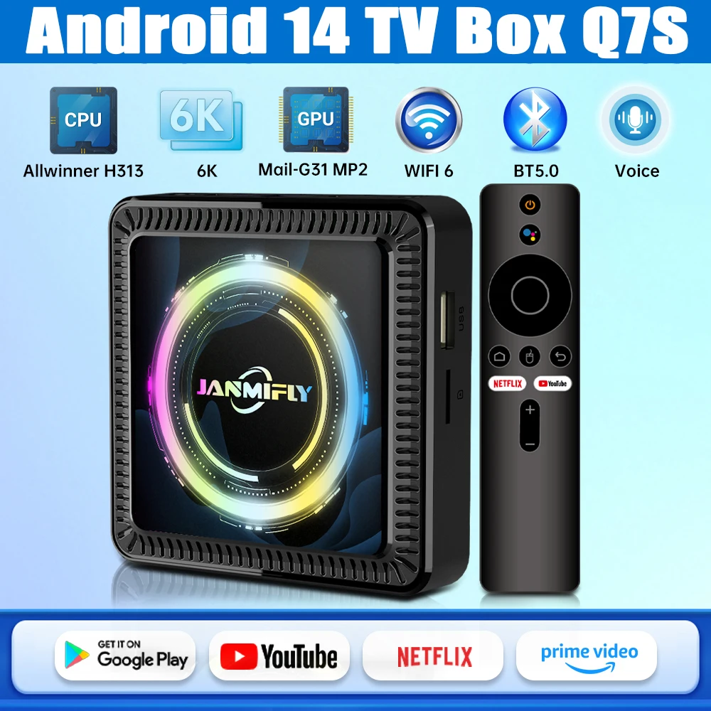 Android14 Q7S TV BOX Ultra HD 6K Allwinner H313 Quad-Core Support Netflix Voice Control WIFI 6 Set-top Box Home Media Player