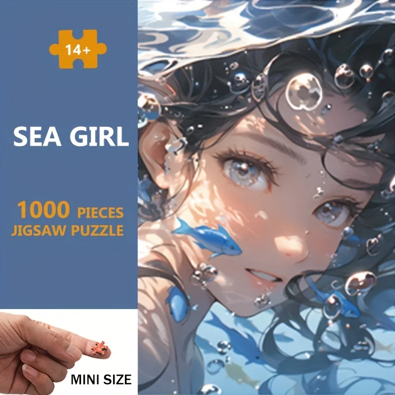 38 x 26 cm Mini-Puzzle mit 1000 Teilen, Meeresmädchen-Paare – Mini-Größe, Premium-Papierkunst, Wanddekoration, einzigartiges Geschenk für Familie/Freunde