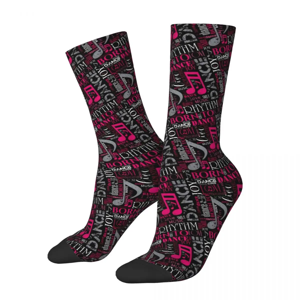 

Music Notes Stockings Pink White Printed Elegant Socks Winter Non-Slip Socks Women Cycling Quality Socks