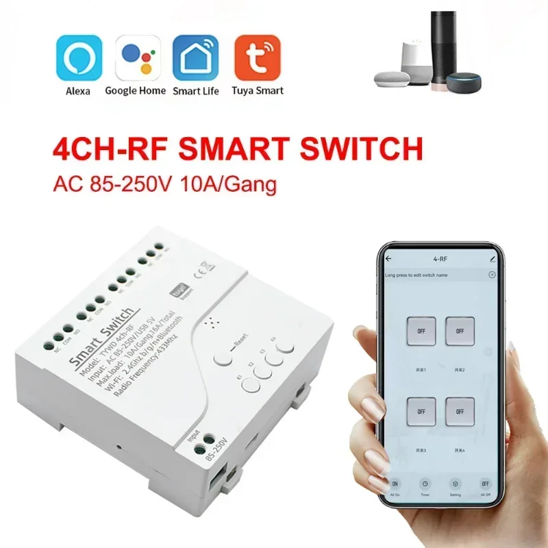 

Smart Wifi Motor Switch Module 85-250V RF 433 Radio Remote Control 4 Channels Inching Relay for Alexa Google Home