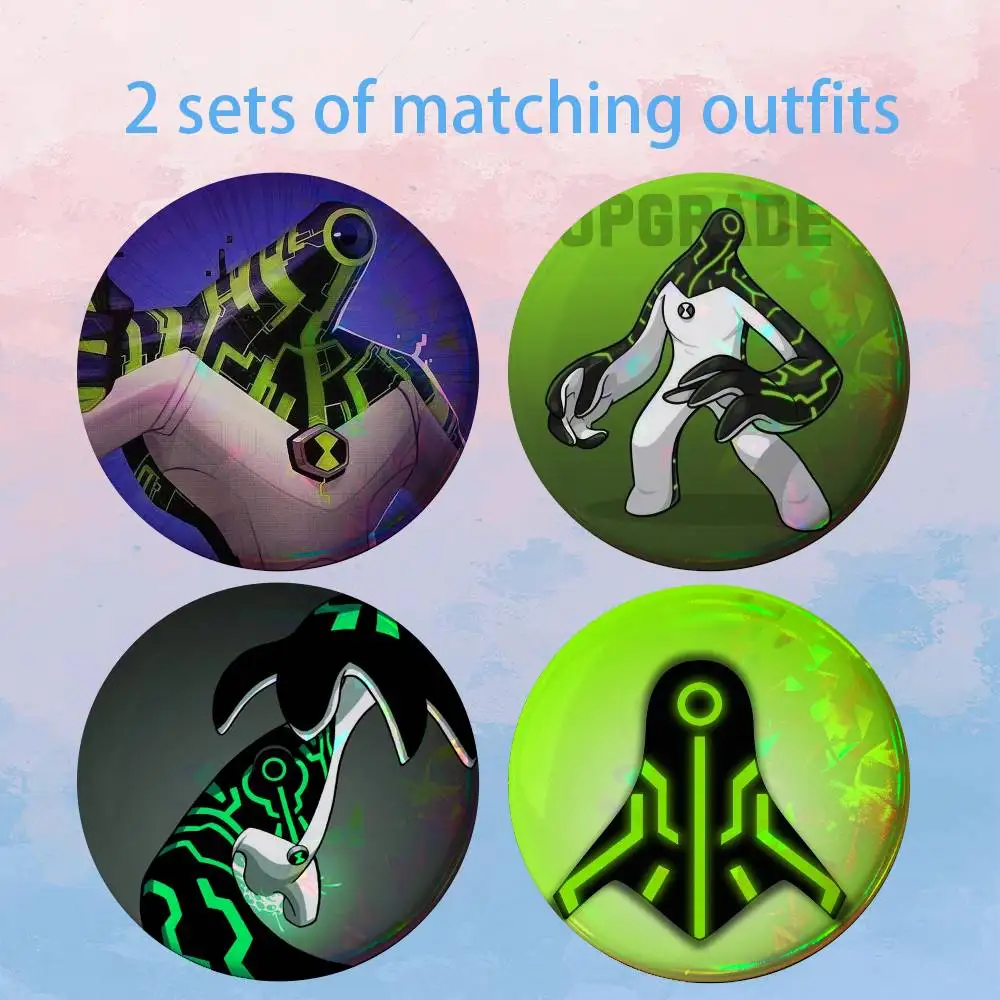 B-Ben10 Upgrade 2 piece set Badges On Backpack Jacket Cartoon Round Brooches Acrylic Button Pins Collection Gifts
