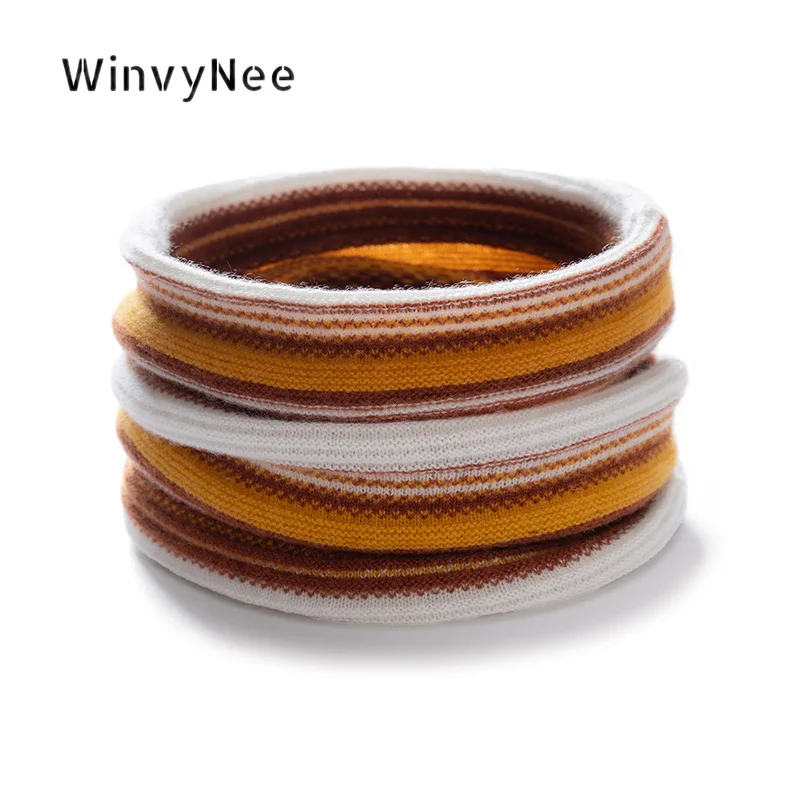 WinvyNee Women 100% Wool Stripe Knit Neck Gaiter Cozy Lightweight Neck Ring Scarf Versatile Warm Neck Cover Fall Winter G1883016