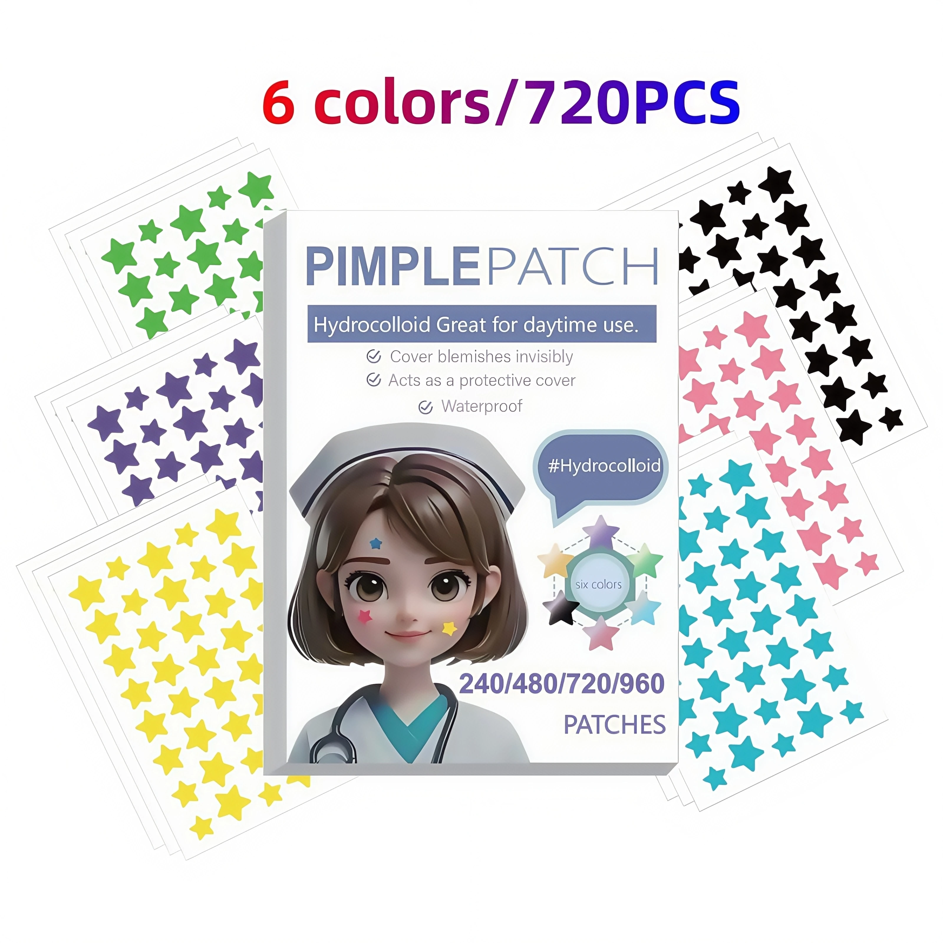 240-480-720-960PCS Fashion Cute Star Acne Patches Waterproof Daily Facial Skin Care Supplies image 3