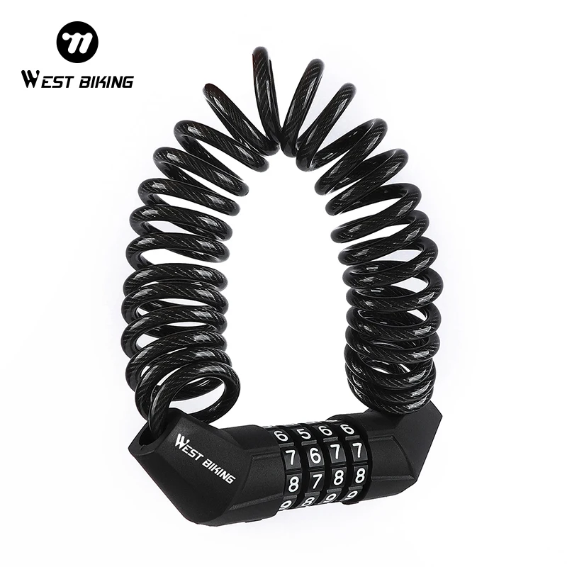 

WEST BIKING Motorcycle Lock 4-digit Password Security Helmet Wire Lock Portable Anti-thift Code Steel Lock Motorcycle Accessory