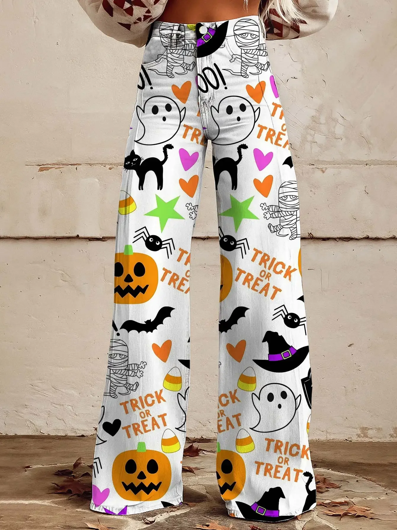 Fashionable and casual leopard print loose flared imitation jeans, comfortable and slimming women's pants for all seasons