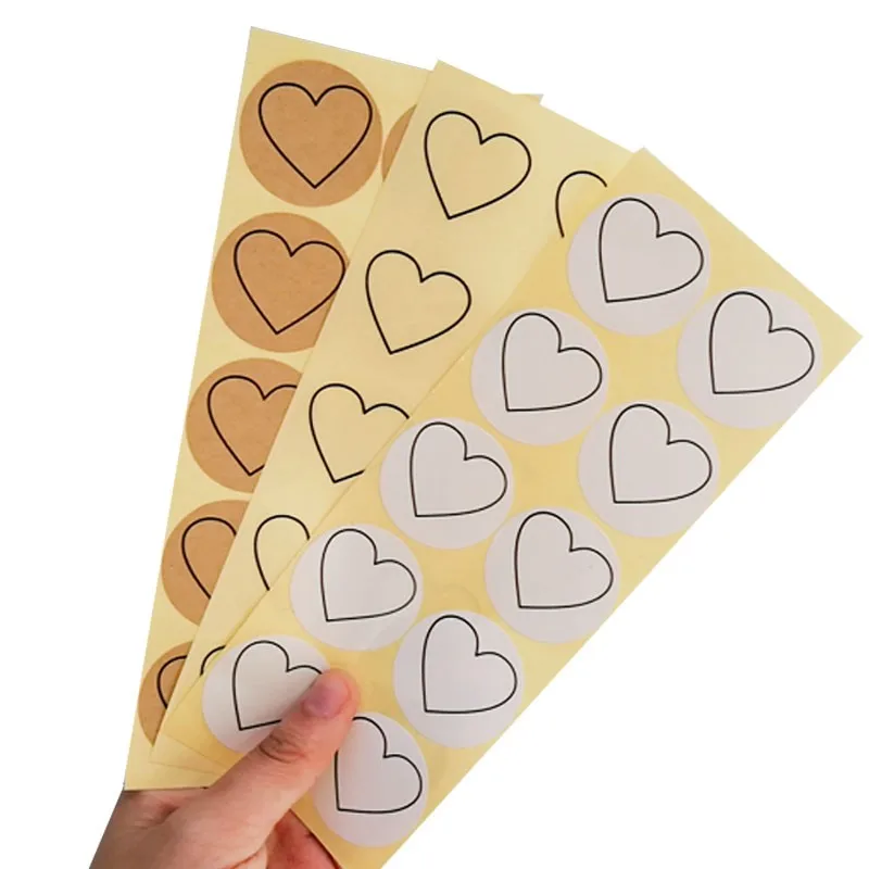 100pcs per pack kraft transparent Round Love  Irregular Line Sealing Sticker Valentine\'s Day Gift Sticker