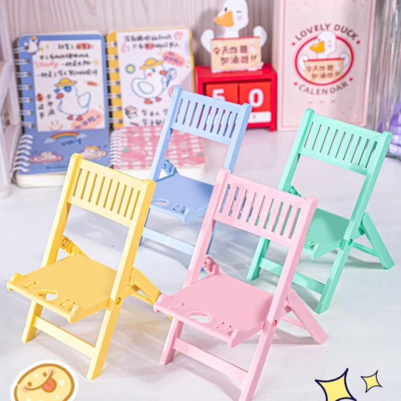 

1/12 Dollhouse Miniature Chair Folding Chair Dining Table Chair Furniture Model Doll Decor Toy Macaron Color Mobile Phone Holder